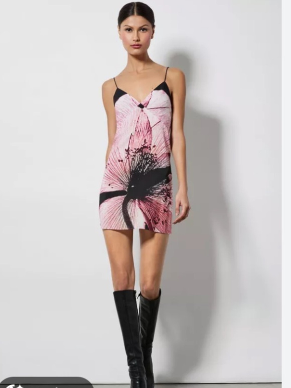 alice + olivia Pink and Black cami orchid Floral Slip Mini Dress size 4